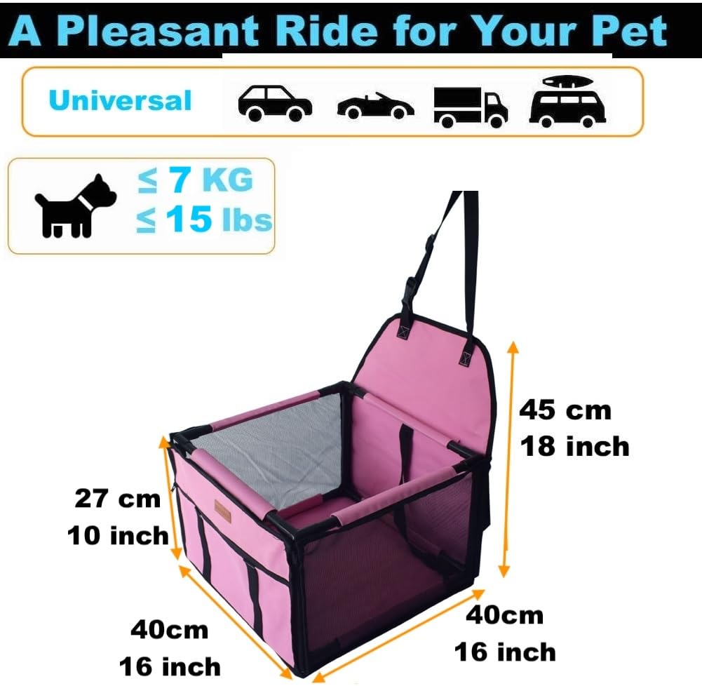 GoBuyer Waterproof Pet Dog Car Seat Booster Carrier Box and Basket with Seat Belt Harness Restraint for Puppy Cat Travel (Black, Standard 40x40cm)