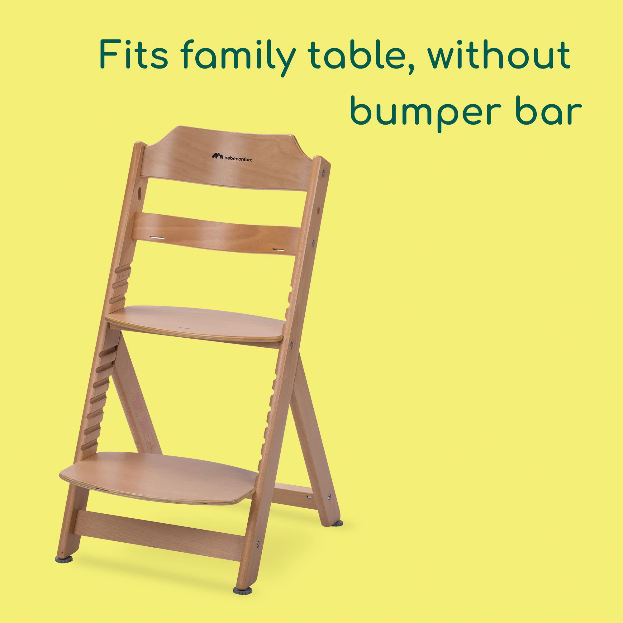 Bebeconfort Timba Evolutive Wooden High Chair, 6 Months-99 Years, Up to 110 kg, Baby High Chair, Removable Tray, Adjustable Seat & Footrest, 3-point Safety Harness, Fits Timba Baby, Natural Wood