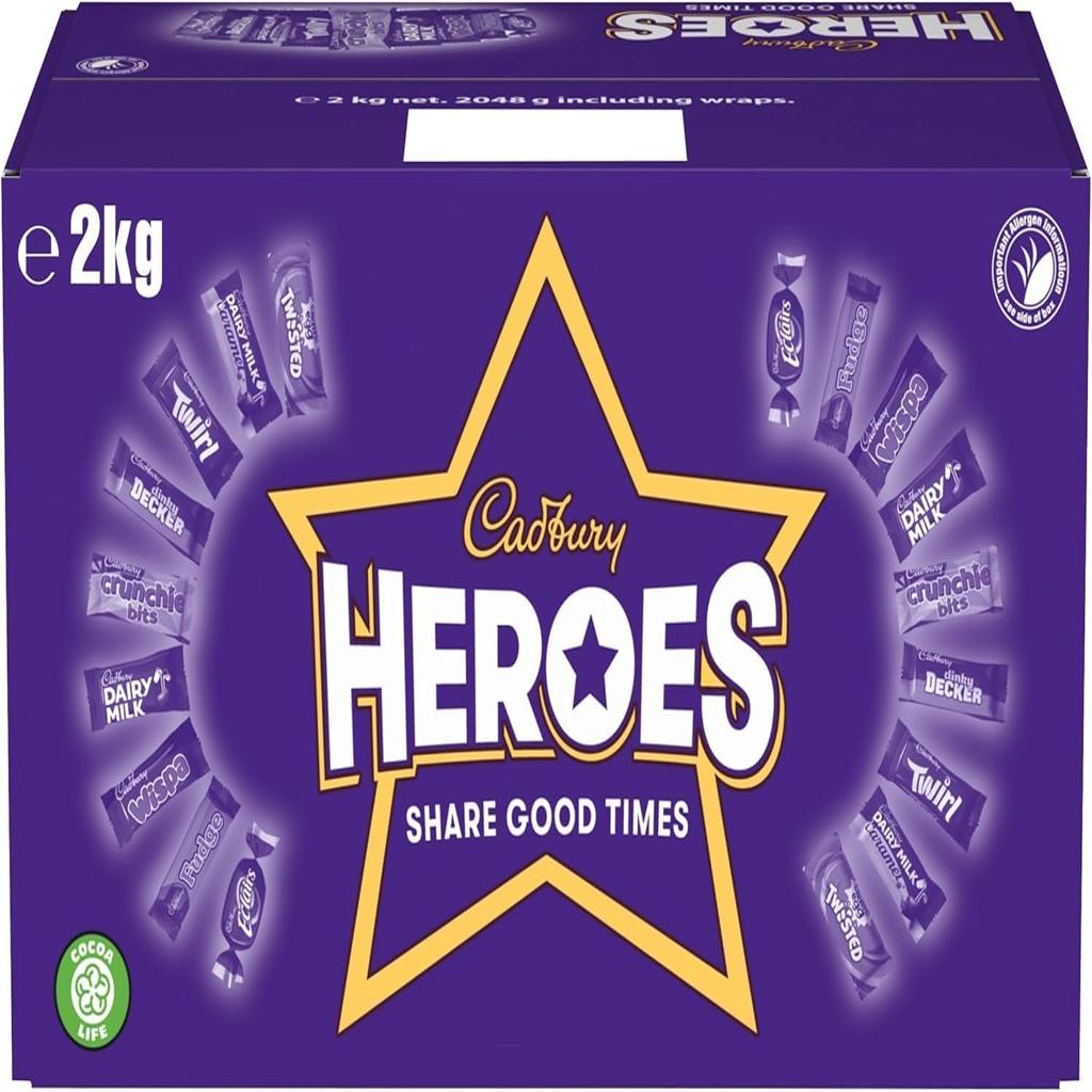 Cadbury Heroes Chocolate Bulk Share Box, Assorted Mini-Size Milk Chocolate Bars, 2 kg (Pack of 1)