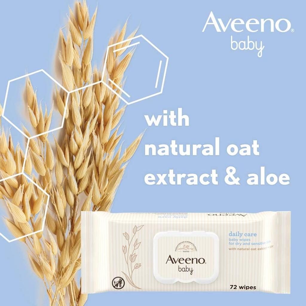 Aveeno Baby Daily Care Wipes Sensitive Skin Cleanse Gently And Efficiently Baby Essentials, White, Pack Of 12 (864 Wipes In Total)