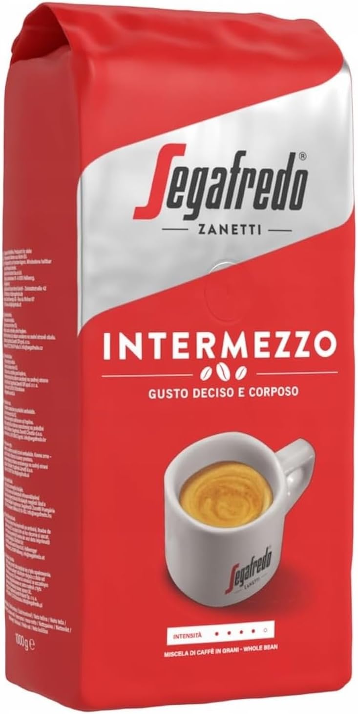 Segafredo Zanetti Intermezzo - Whole Bean (1 kg Pack) - Suitable for all Italian Coffee Specialities - Coffee Beans with Medium Roasting, Strong and Full-bodied Flavour