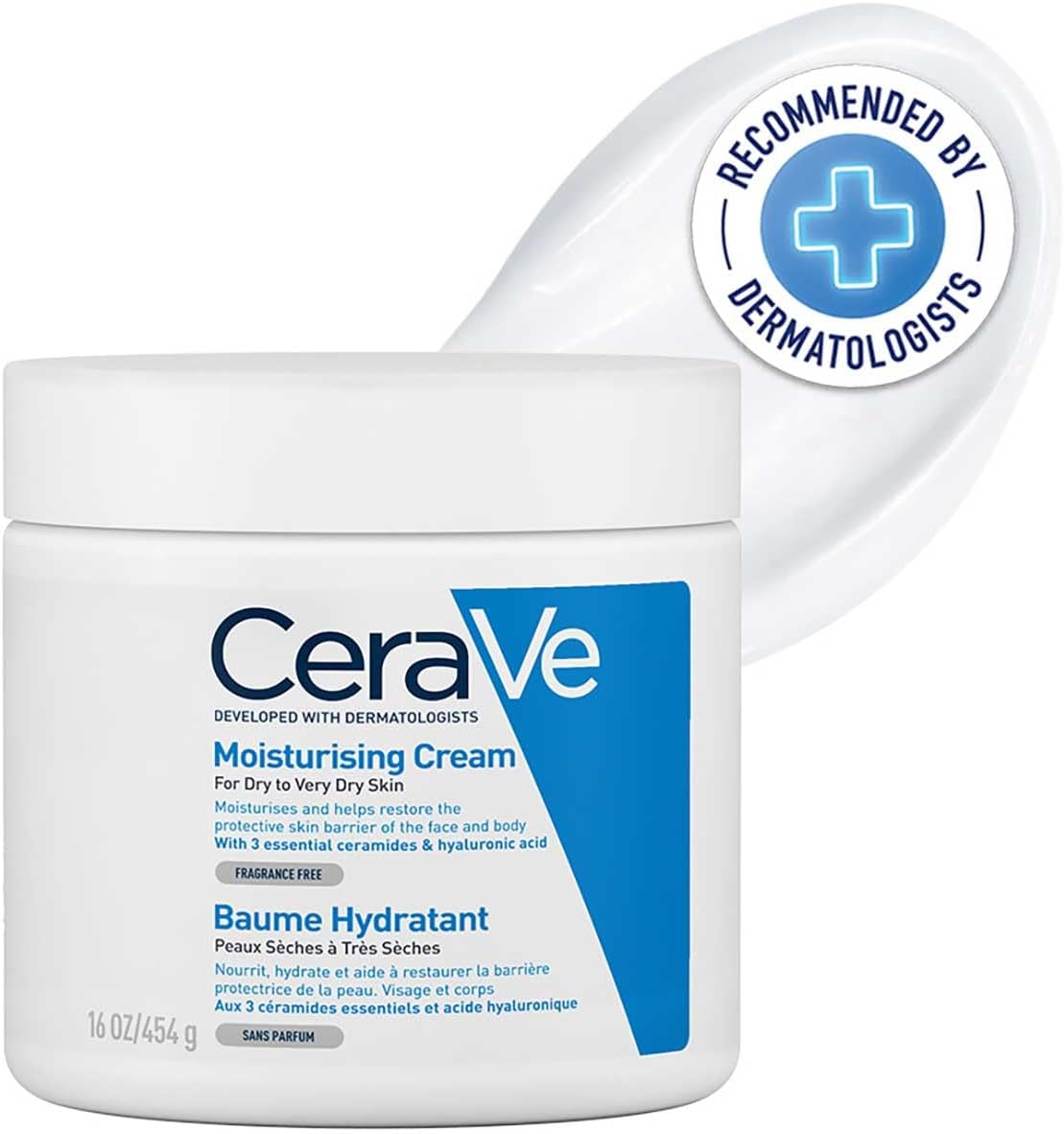 CeraVe Moisturising Cream Pot with Hyaluronic Acid and 3 Essential Ceramides for Dry to Very Dry Skin 454g