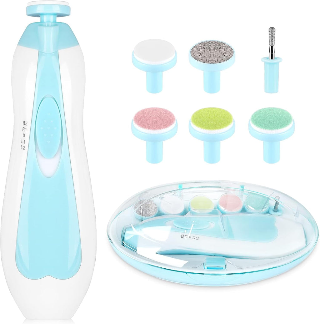 Qunlions Life Baby Electric Nail File, 8 In 1 Safe Trimmer, Clippers With 6 Grinding Heads And Light, Care Kit For All Ages Blue1