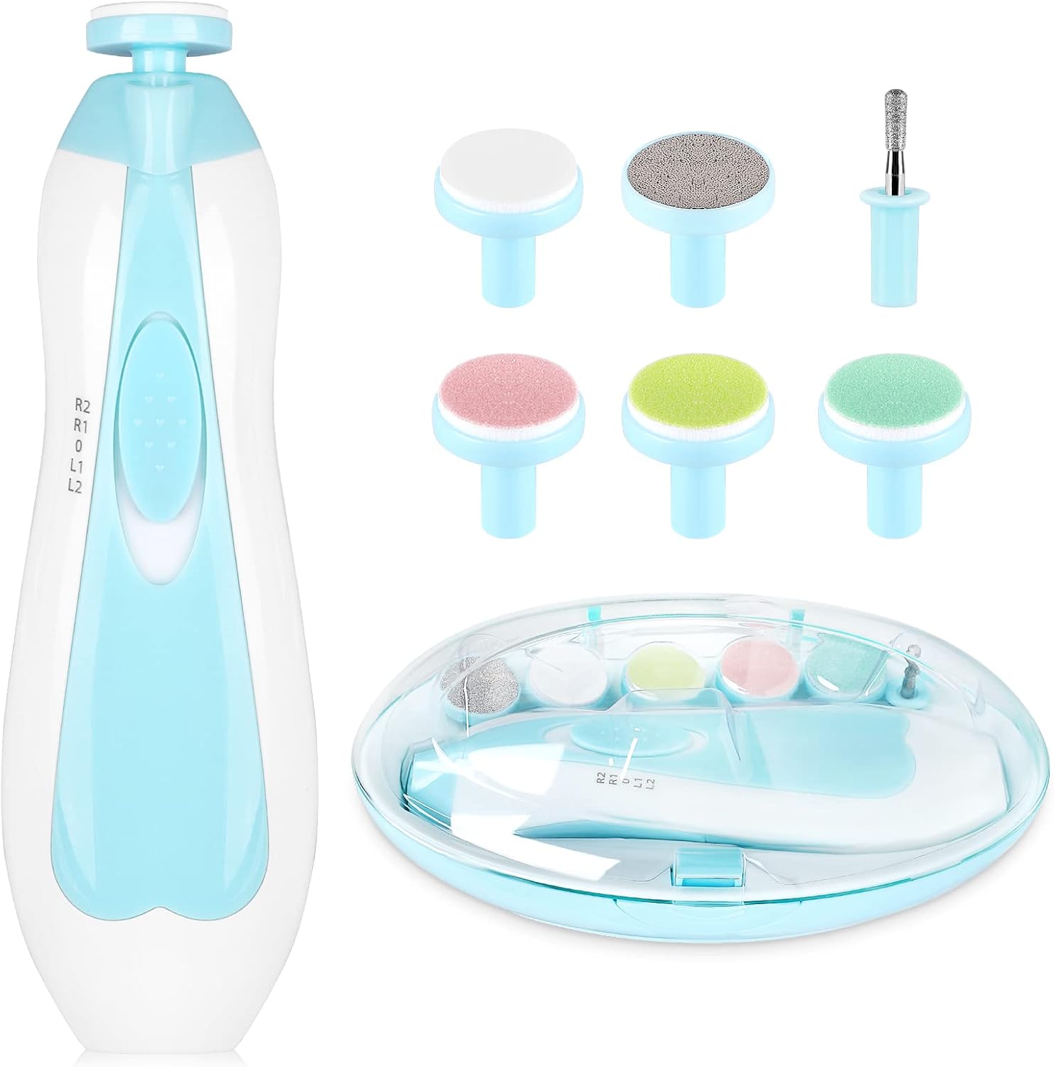 Qunlions Life Baby Electric Nail File, 8 In 1 Safe Trimmer, Clippers With 6 Grinding Heads And Light, Care Kit For All Ages Blue1