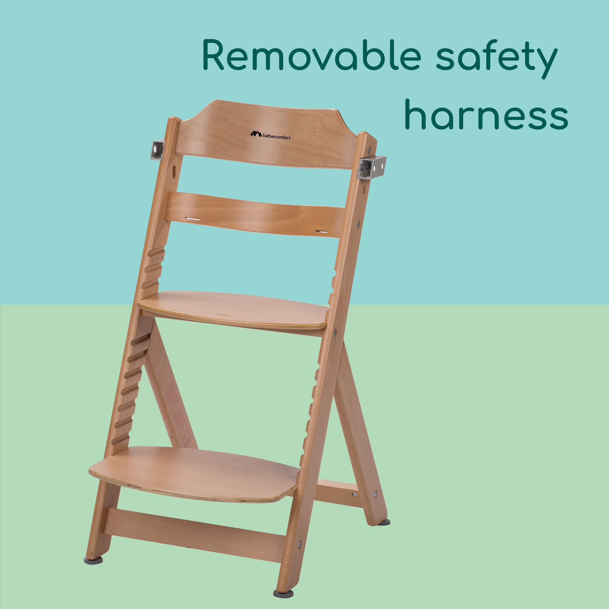 Bebeconfort Timba Evolutive Wooden High Chair, 6 Months-99 Years, Up to 110 kg, Baby High Chair, Removable Tray, Adjustable Seat & Footrest, 3-point Safety Harness, Fits Timba Baby, Natural Wood