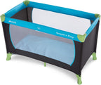 Travel Cot 120 x 60 cm from Birth to 15 kg, 3-Part Travel Bed with Folding Mattress and Carry Bag, Tilt-Resistant, Waterblue