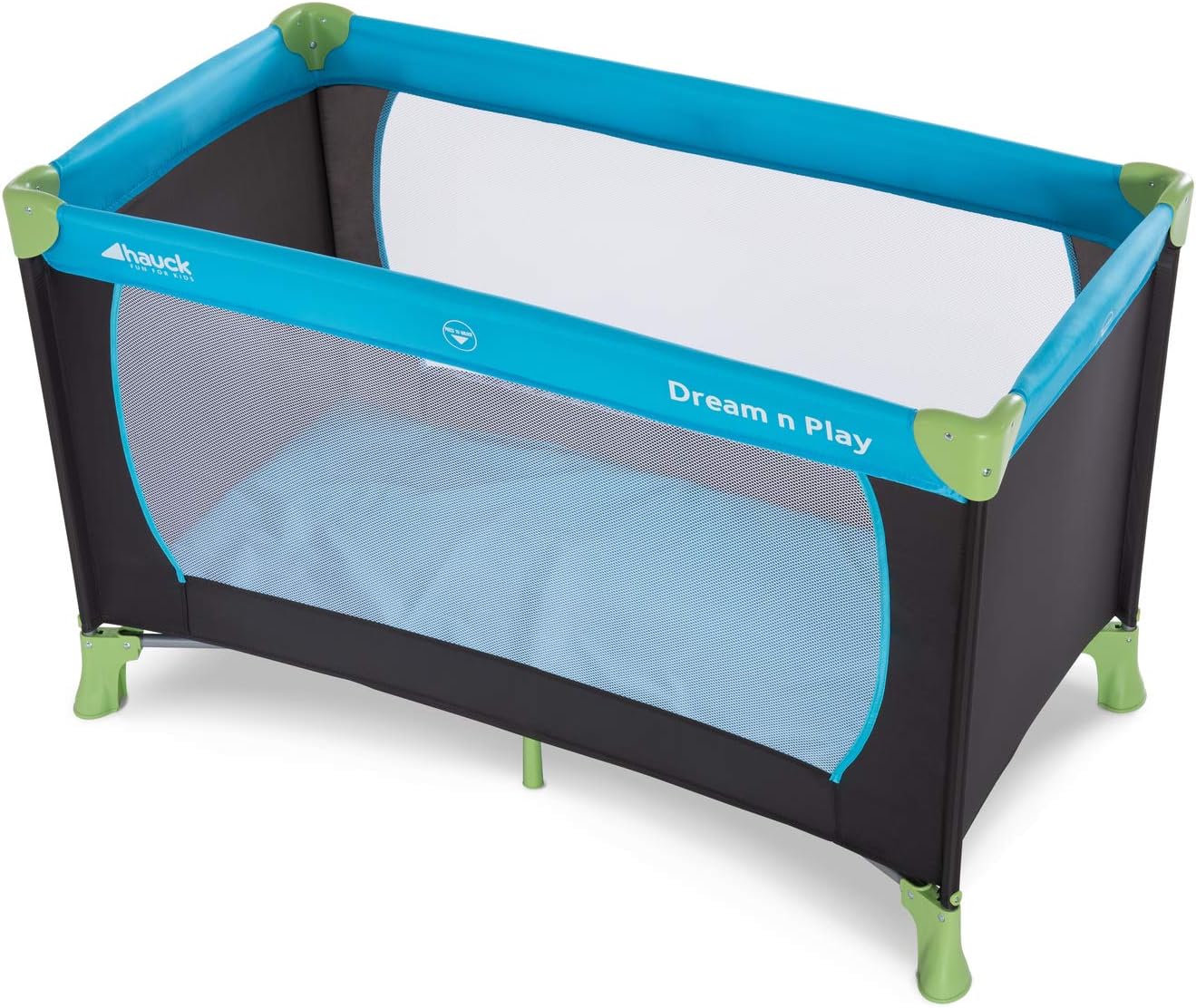 Travel Cot 120 x 60 cm from Birth to 15 kg, 3-Part Travel Bed with Folding Mattress and Carry Bag, Tilt-Resistant, Waterblue