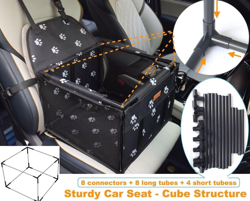 GoBuyer Waterproof Pet Dog Car Seat Booster Carrier Box and Basket with Seat Belt Harness Restraint for Puppy Cat Travel (Black, Standard 40x40cm)