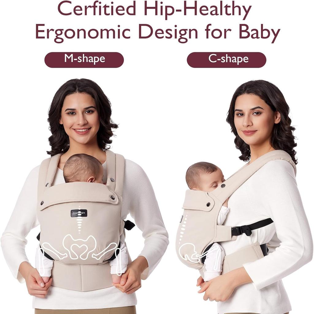 Momcozy Baby Carrier - Ergonomic, Cozy and Lightweight Carrier for 3-24 Months, Effortless to Put On, Ideal for Hands-Free Parenting, Enhanced Lumbar Support, Khaki
