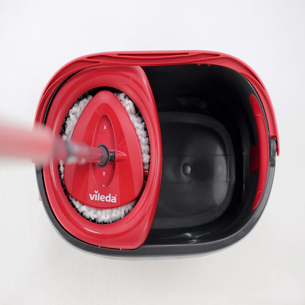 Vileda Turbo 3 in 1 with Microfibre Pad, Spin Mop For Cleaning Floors, Set Of 1x Mop And 1x Bucket, Black/Red