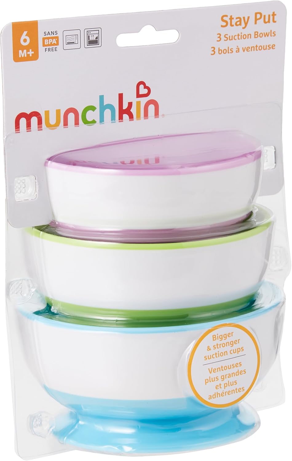 Munchkin Stay Put Baby Suction Bowl Set| Baby Bowls for Weaning| Baby Feeding Suction Dish Pack| for Babies & Toddlers 6 Months+|BPA Free Weaning Set for Babies| Microwave/Dishwasher Safe | 3 Pack