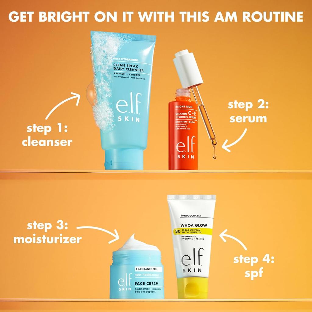 e.l.f. SKIN Bright Icon Vitamin C + E + Ferulic Serum Mini, Brightening & Soothing Face Serum, Helps Even Skin Tone, Vegan & Cruelty-Free, 15ml