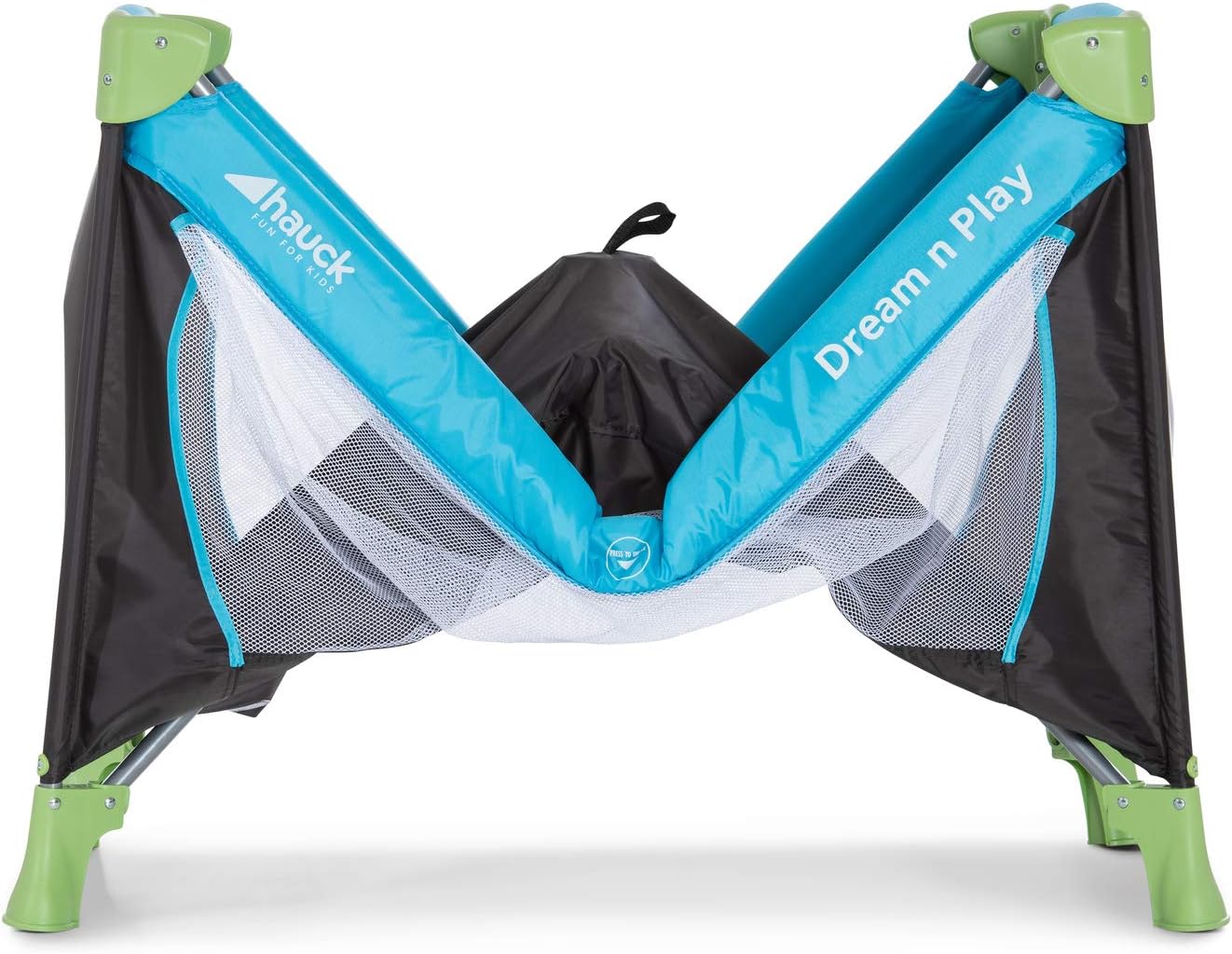 Travel Cot 120 x 60 cm from Birth to 15 kg, 3-Part Travel Bed with Folding Mattress and Carry Bag, Tilt-Resistant, Waterblue
