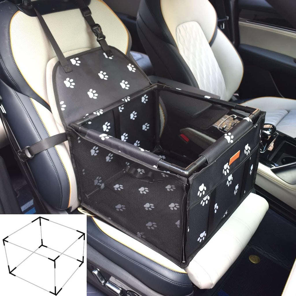 GoBuyer Waterproof Pet Dog Car Seat Booster Carrier Box and Basket with Seat Belt Harness Restraint for Puppy Cat Travel (Black, Standard 40x40cm)