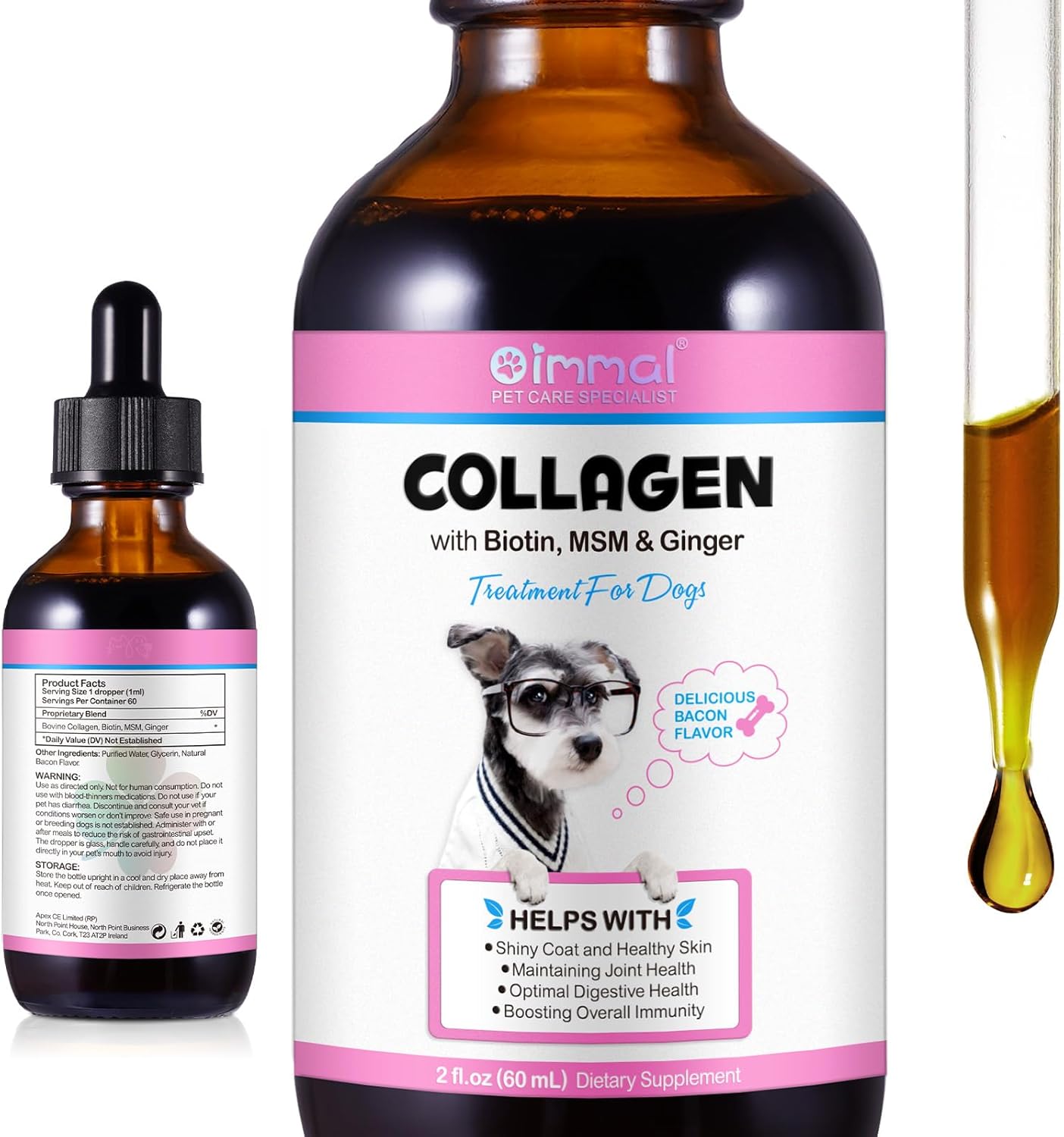 Frovetani Liquid Collagen for Dogs | Collagen for Dogs | Liquid Collagen Skin and Coat | Itching Relief for Dogs with Allergies | Skin and Fur Supplement for Dogs Bacon Flavour 2fl.oz