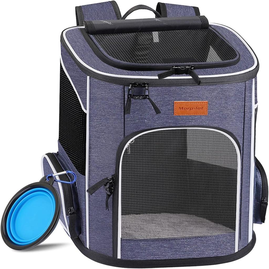 morpilot Cat Carrier Backpack, Foldable Pet Carrier Backpack for Cats and Small Dogs, Dog Backpack Carrier with Ventilated Design Inner Safety Strap, Puppy Carrier Bag for Travel Camping Hiking blue [Energy Class A]