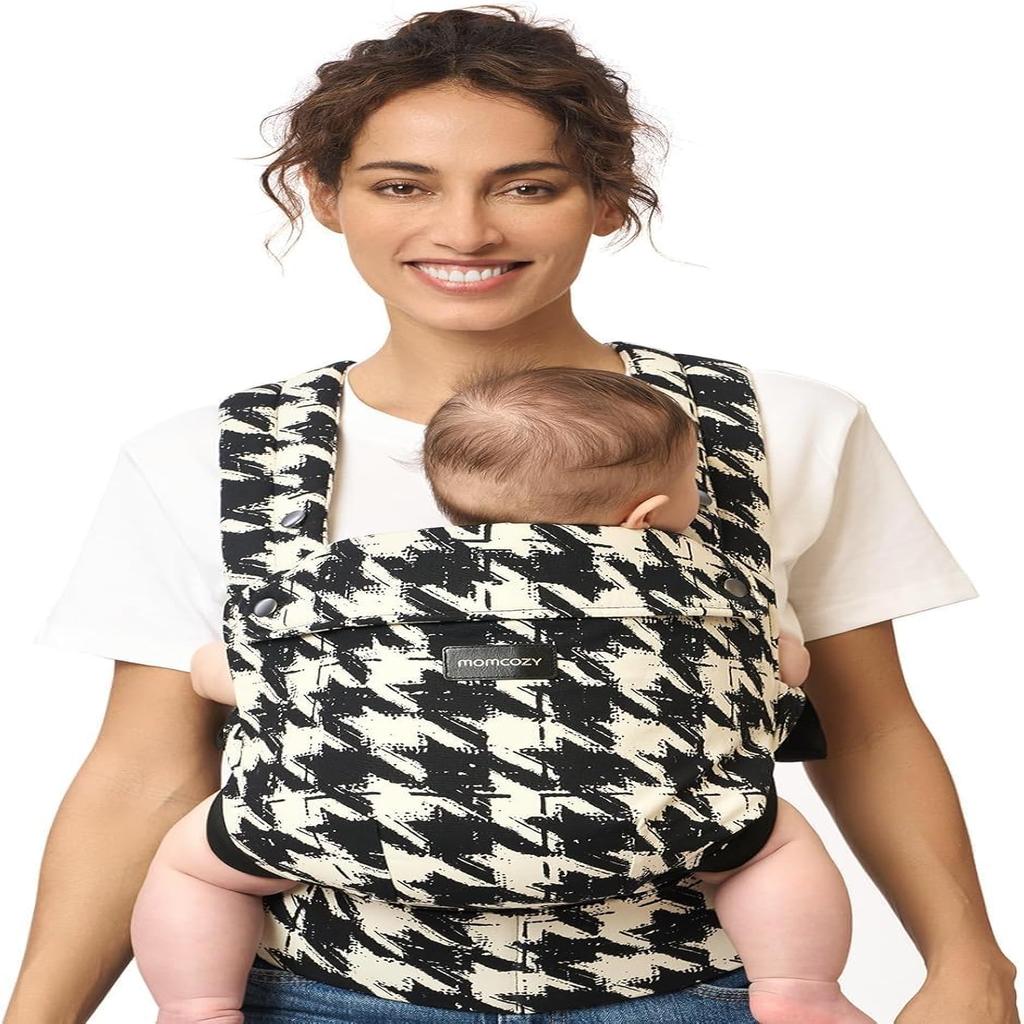 Momcozy Baby Carrier - Ergonomic, Cozy and Lightweight Carrier for 3-24 Months, Effortless to Put On, Ideal for Hands-Free Parenting, Enhanced Lumbar Support, Houndstooth