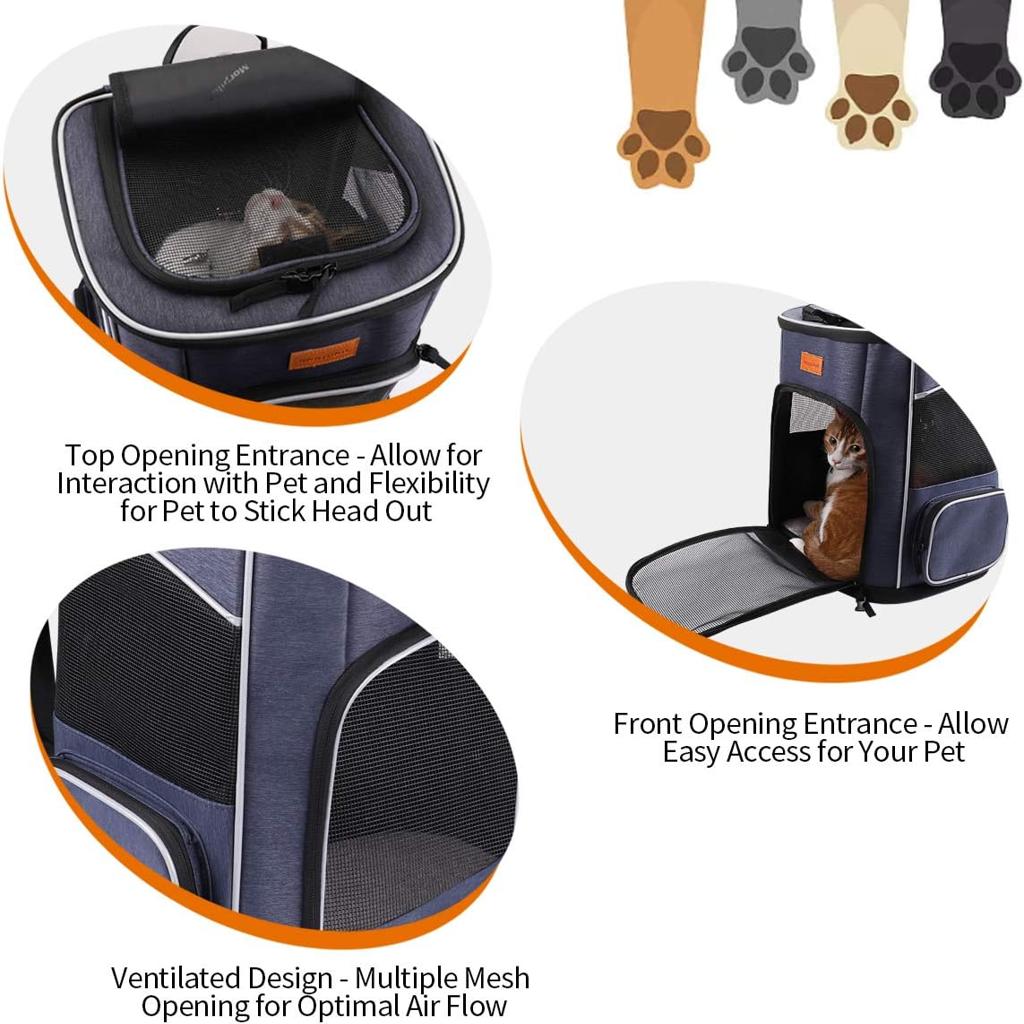 morpilot Cat Carrier Backpack, Foldable Pet Carrier Backpack for Cats and Small Dogs, Dog Backpack Carrier with Ventilated Design Inner Safety Strap, Puppy Carrier Bag for Travel Camping Hiking blue [Energy Class A]