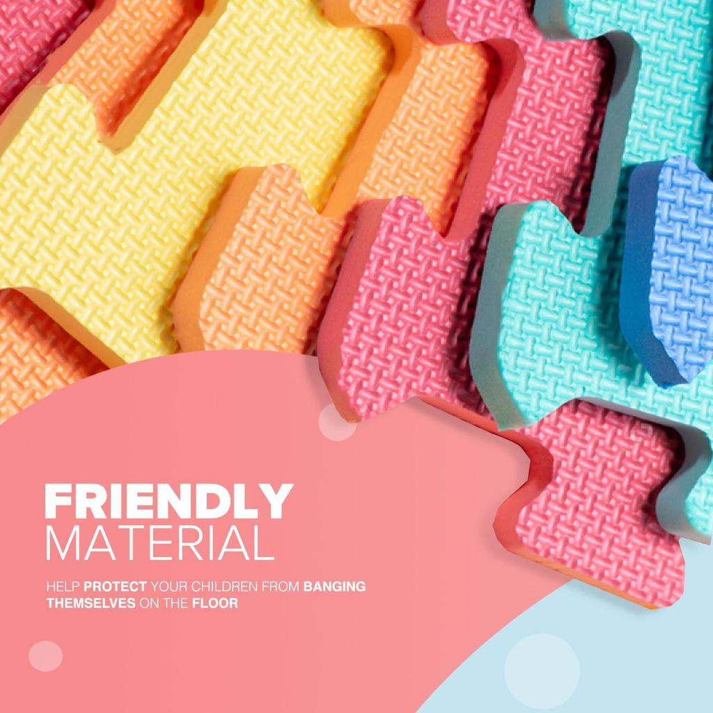 kidoola Foam Baby Play Mat (29x29cm) – Thick & Soft EVA Foam Interlocking Floor Tile Matting for Children – Large Multi Colour, Safe & Comfortable 7mm Thick Play Flooring (9pc)