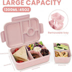 Bugucat Lunch Box 1300ML,Leak-Proof Bento Lunch Box with 4 Compartments,Kids Lunch Box Bento Box Adult with Cutlery, Snack Boxes Bento Boxes with Compartments for School Kindergarten Office,Pink