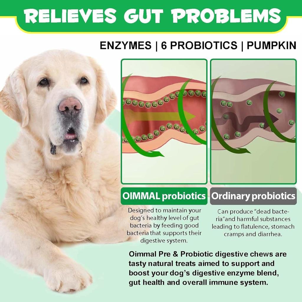 Probiotic for Dogs, Support of Dog Digestive Enzymes, Intestinal Health, Yeast Balance, Immune Supplement, Probiotic Treats, Suitable for All Ages and Breeds (120 Pieces)
