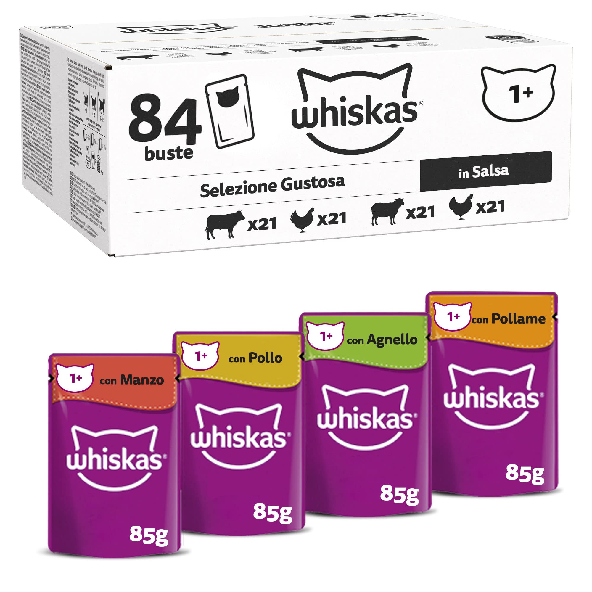 Whiskas 1+ Adult Wet Cat Food Poultry Selection in Jelly 120 x 85g Pouches Megapack, Tender Cuts in Flavoured Gravy, Nutritionally Complete, Easy to Serve, Variety Pack for Adult Cats