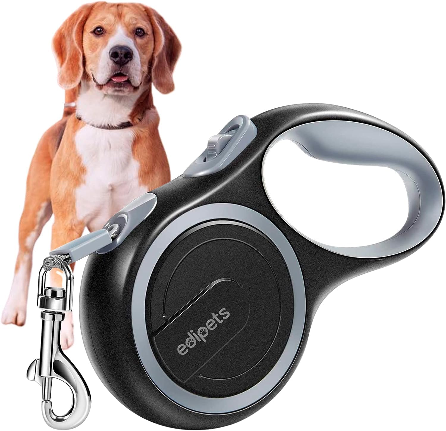 Edipets, Retractable Dog Lead, 3, 5 and 8 Metres, Extendable, Flexible Band for Walks, Dog Leash (Grey, 8 Metres)
