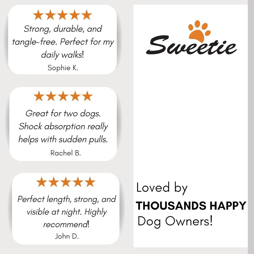 Sweetie Dog Lead Splitter – Dual Shock Absorbing Bungee Double Leash Coupler - Perfect Leads for Walking 2 Small to Medium Dogs on One Lead - No Tangle 360° Swivel Clip - Reflective Stitching