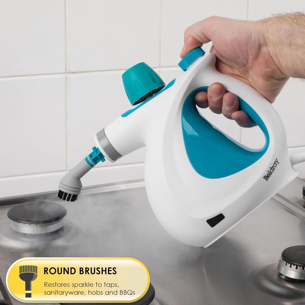 eldray BEL0701TQN 10-in-1 Handheld Steam Cleaner - Clean, Sanitise & Refresh Surfaces, Tiles, Mirrors & Windows, Chemical Free Cleaning, Includes Nozzles, Brushes, Upholstery Head & Squeegee, 1000W