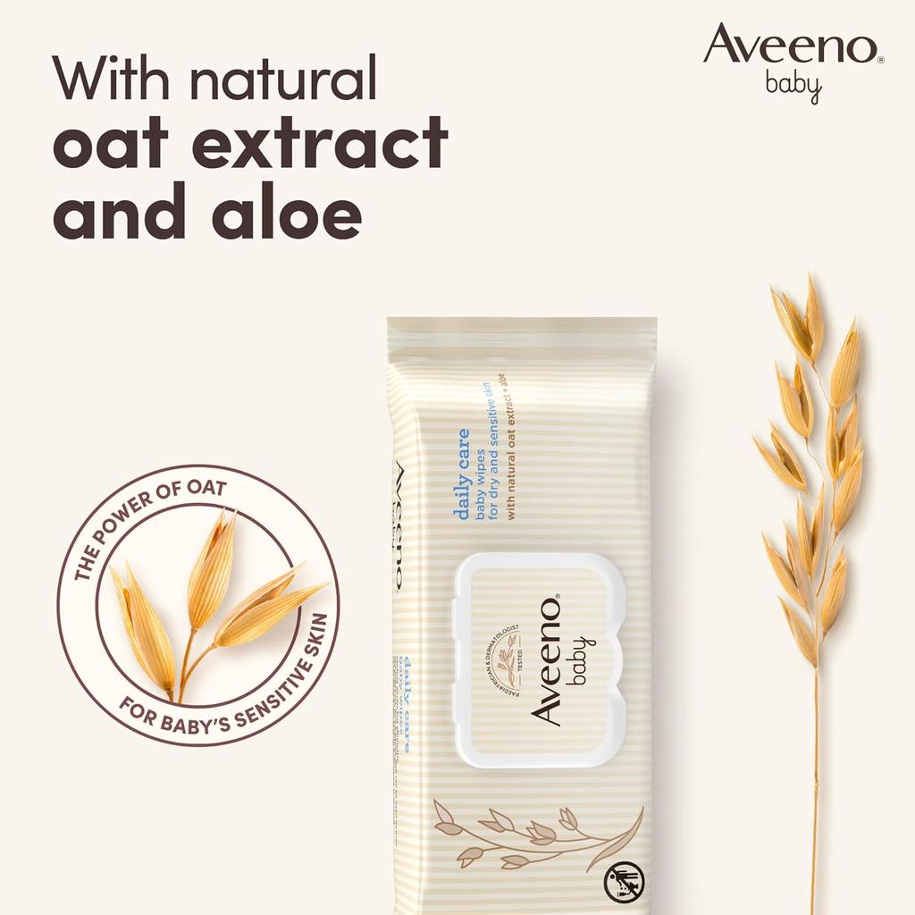 Aveeno Baby Daily Care Wipes Sensitive Skin Cleanse Gently And Efficiently Baby Essentials, White, Pack Of 12 (864 Wipes In Total)