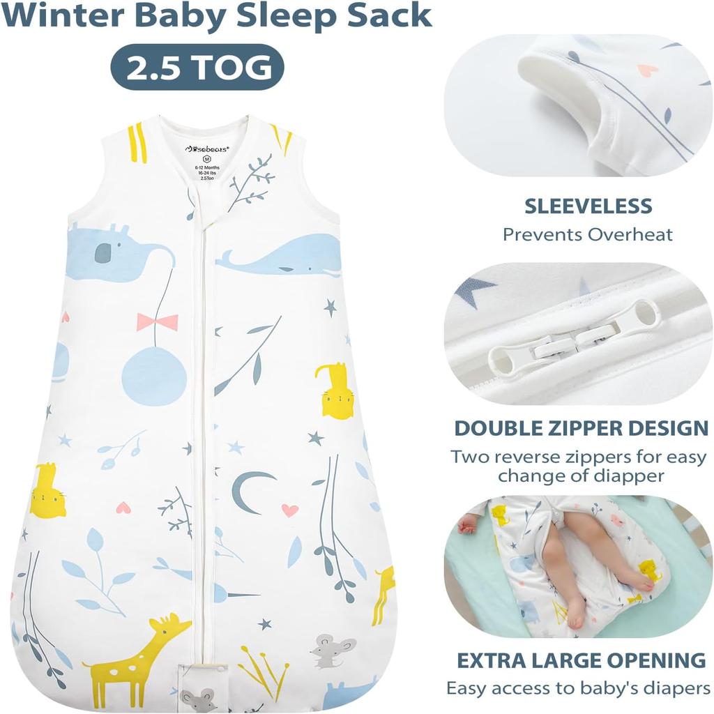 Mosebears Baby Winter Sleeping Bag, Children's Sleeping Bag, 2.5 Tog, Baby Sleeping Bags,100% Cotton for Various Sizes from Birth to Age of 24 Months(12-18 Months)