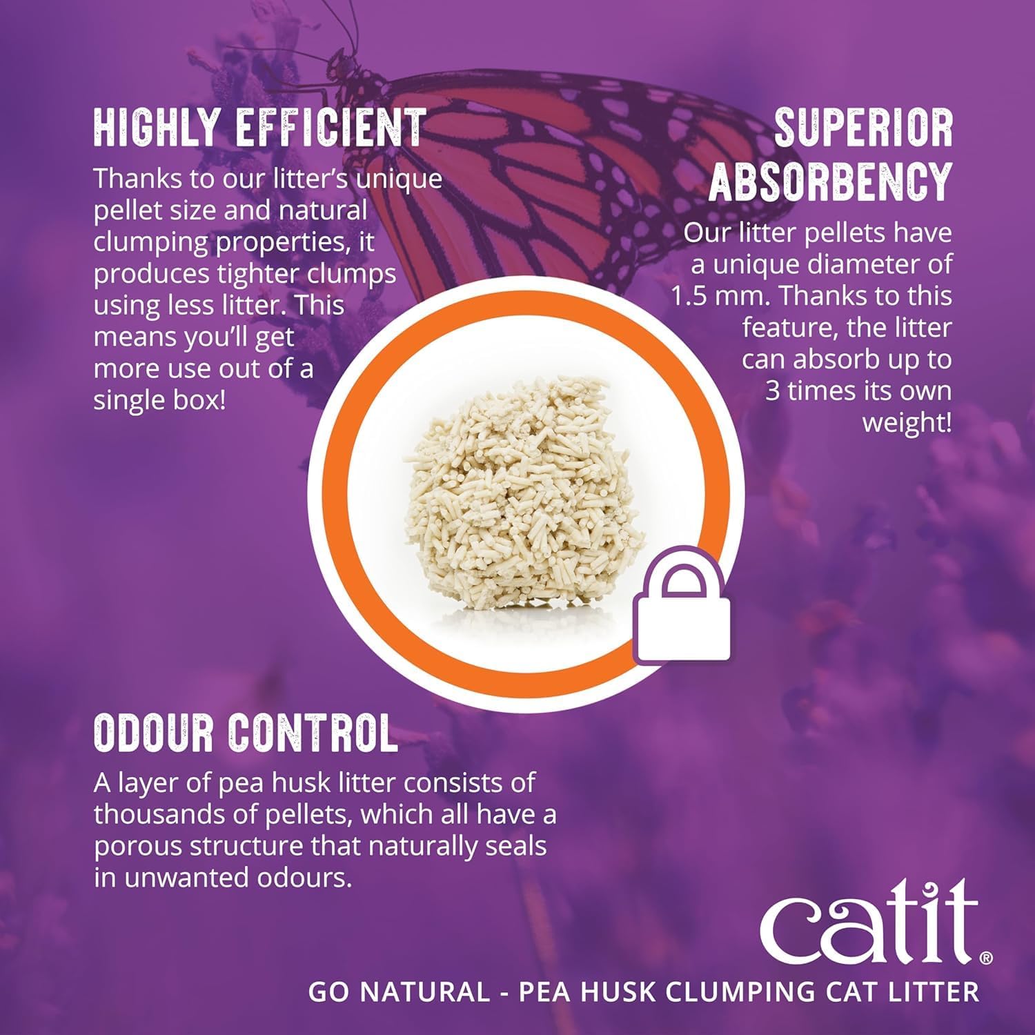 Catit Go Natural Lavender Scented Pea Husk Clumping Cat Litter, Deodorising, 99.9% Dust-Free, Fast Clumping Cat Litter, Plant-Based Litter for Cats & Kittens, 5.6kg (2 x 2.8kg)