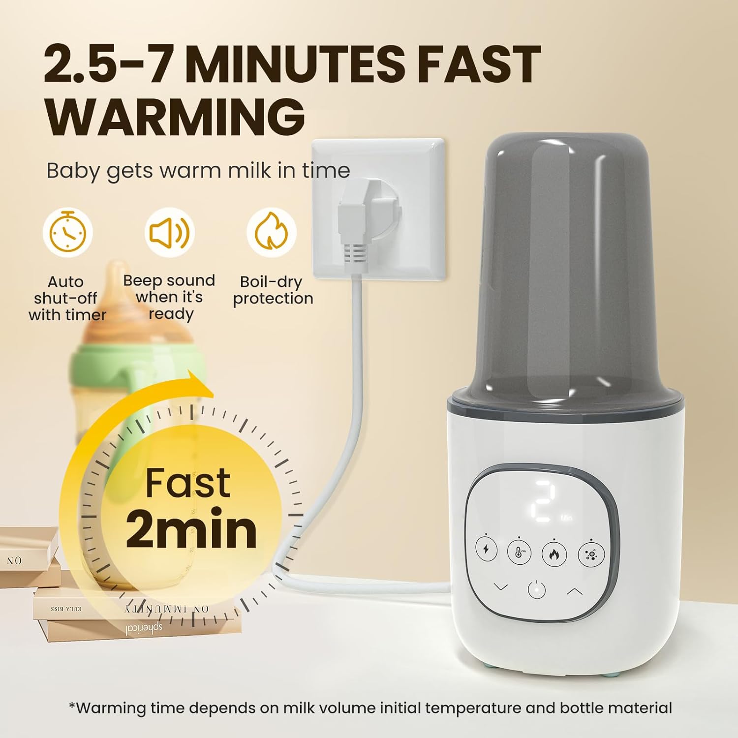 Baby Bottle Warmer, Warms Baby Feeds to Body Temperature in Minutes, Easy to Use, with Timer, Accurate Temp Control, Automatic Shut-Off, Warmer for All Bottles, Gray Cover