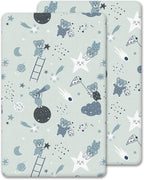 2x Chico, Next to Me Compatible Crib Fitted Sheets (85 x 51 cm) - 100% Cotton, Soft & Comfy, Antiallergic & Breathable (Grey Teddy & Moon, 85 x 51 cm)