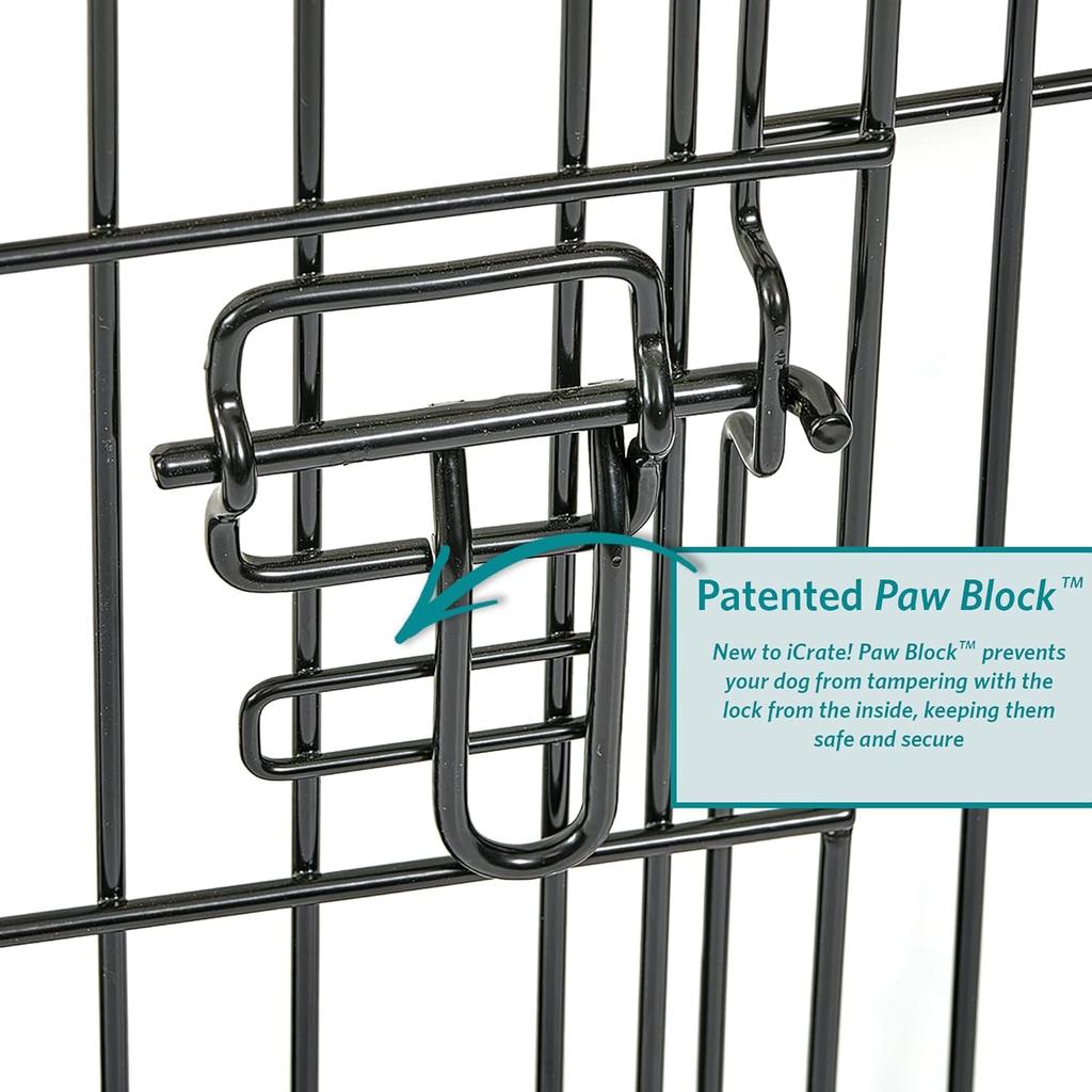 MidWest Homes for Pets Newly Enhanced Double Door iCrate 106.68 cm (42-Inch) Long Dog Crate, Includes Leak-Proof Pan, Floor Protecting Feet, Divider Panel & New Patented Features, Black, Model 1542DDU