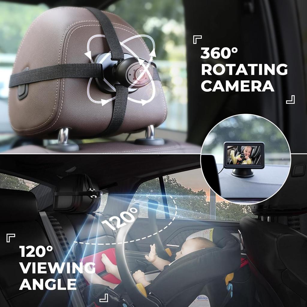 GEARCELL Baby Car Camera HD 1080P Baby Mirror with 4.3'' Display for Rear Seat, Backseat Monitors with Night Vision Function, Wide View Angle, Rear Facing Seat Safety Mirror Kit