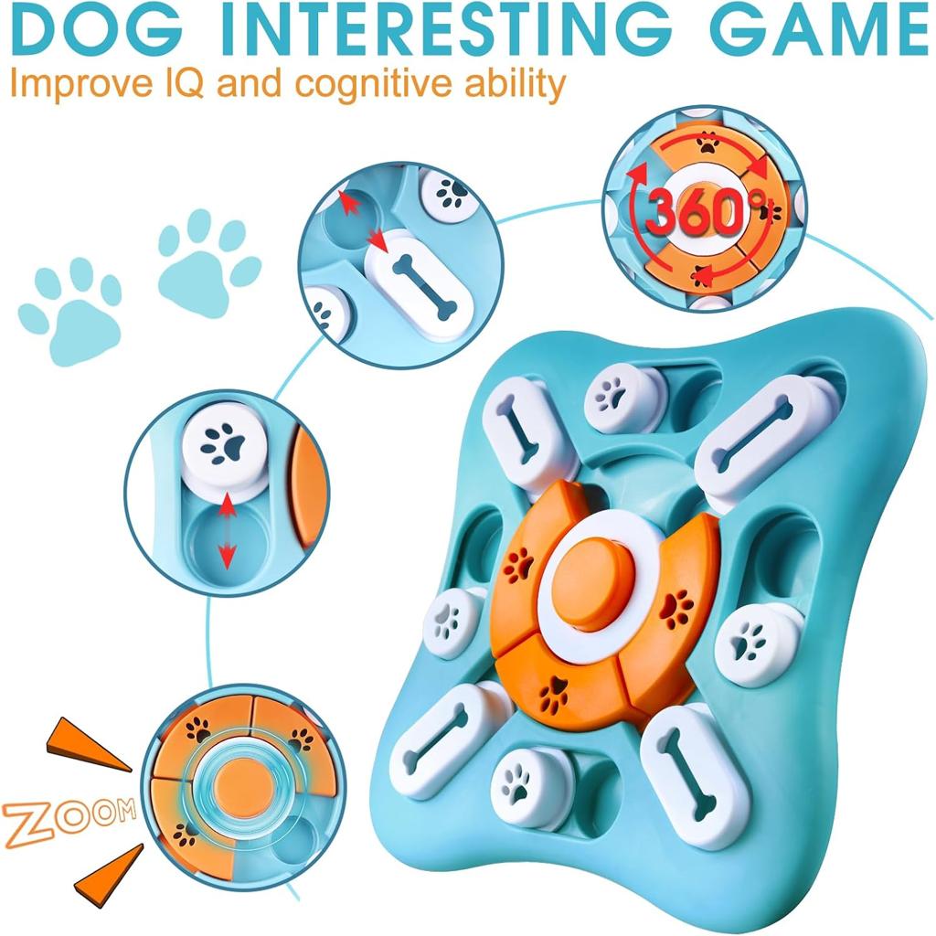 YETEE Interactive Dog Puzzle Feeder, Treat Dispenser Dog Puzzle Toys with Squeaker & Non-Slip, Slow Feeder Bowl for Mental Enrichment, IQ Training & Anxiety Relief (Style 1)
