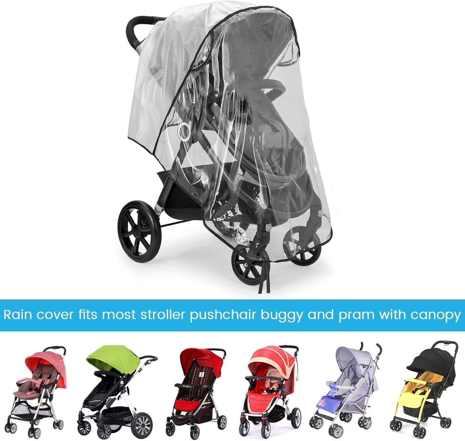Universal Rain Cover for Pushchair Stroller, Pram Rain Cover with Window, Baby Buggy Cover Protect from Sun Dust Snow