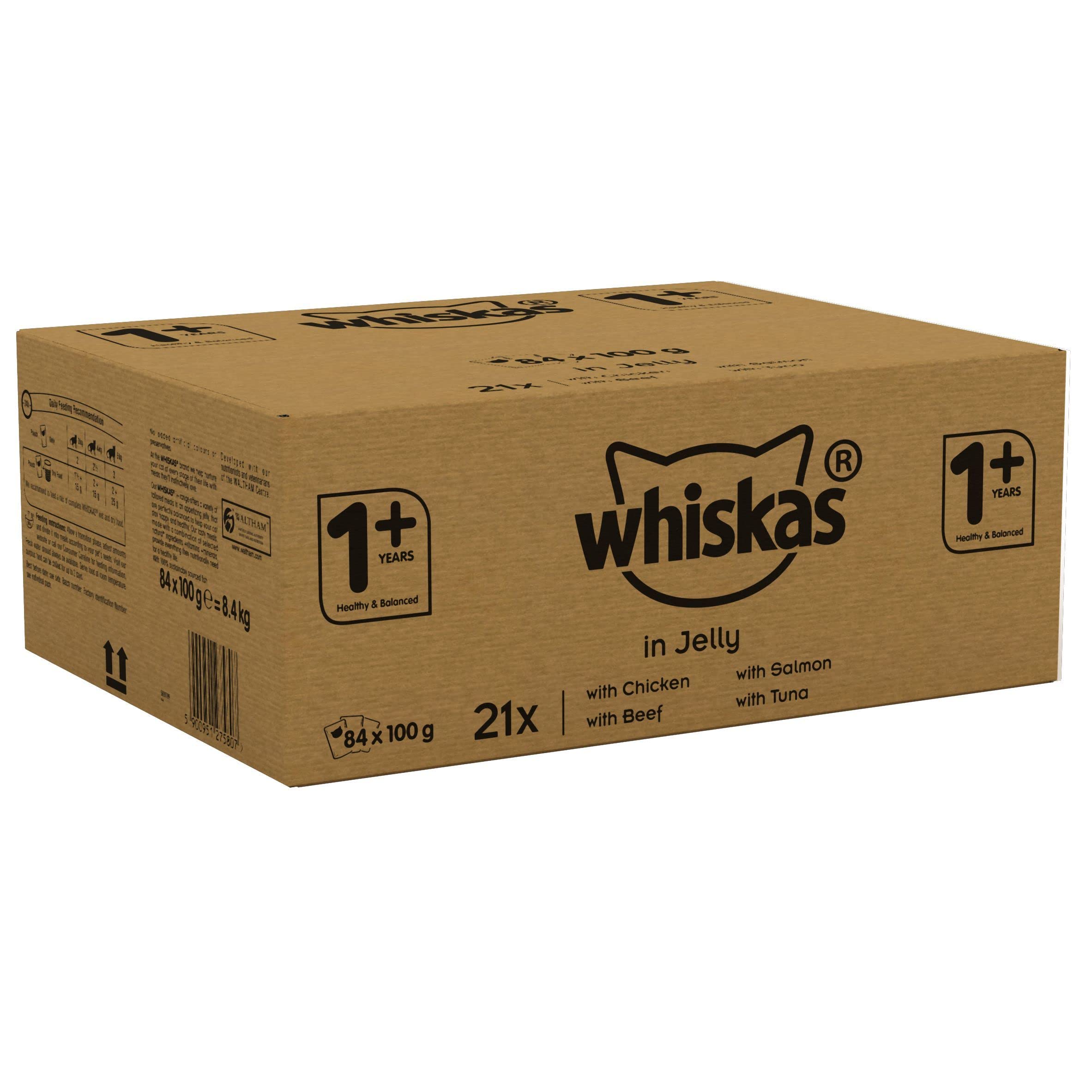 Whiskas 1+ Adult Wet Cat Food Poultry Selection in Jelly 120 x 85g Pouches Megapack, Tender Cuts in Flavoured Gravy, Nutritionally Complete, Easy to Serve, Variety Pack for Adult Cats