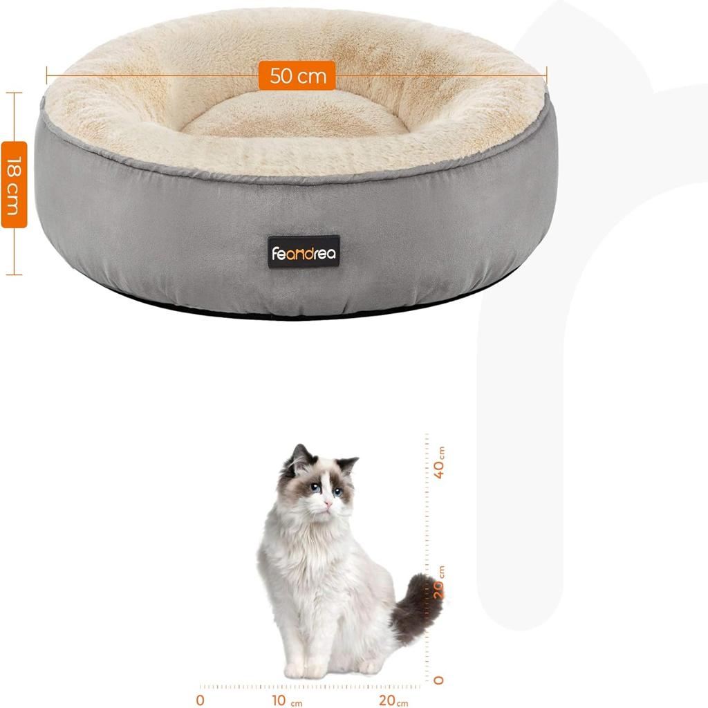 Feandrea PGW050G01 Doughnut Dog Bed/Cat Bed Diameter 50 cm Light Grey