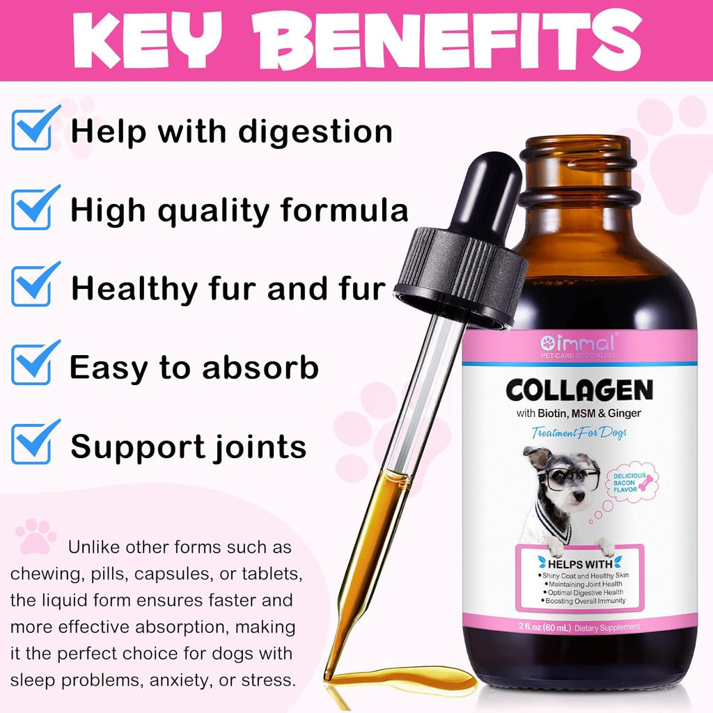 Frovetani Liquid Collagen for Dogs | Collagen for Dogs | Liquid Collagen Skin and Coat | Itching Relief for Dogs with Allergies | Skin and Fur Supplement for Dogs Bacon Flavour 2fl.oz