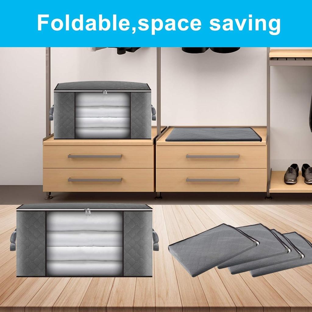 Maigacy Clothes Storage Bag 4Pack 90L Large Capacity Solution Organizer For Clothes, Duvets, Comforters, Blankets, Bedding With Zip And Clear Window Reinforced Handle Thick Breathable Fabric
