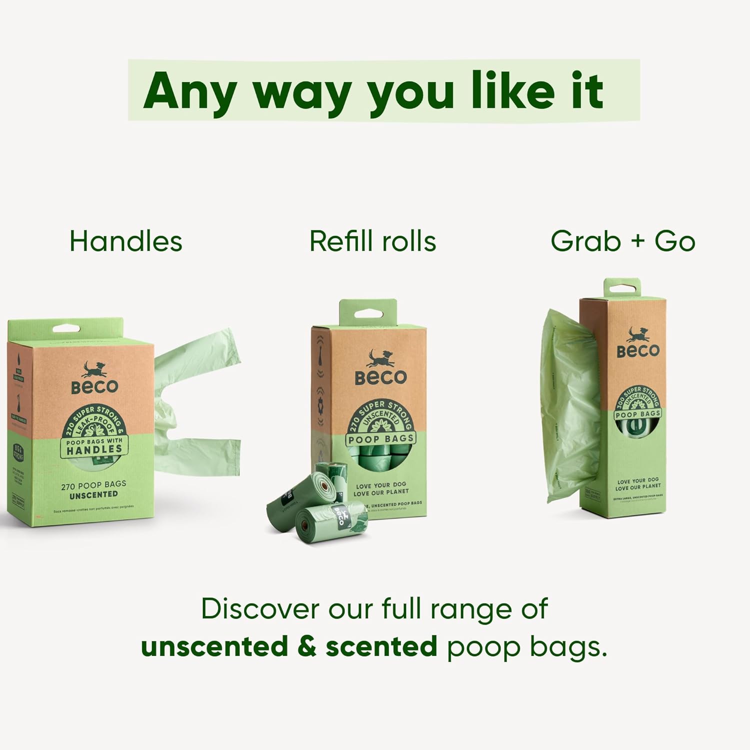 Beco Strong & Large Poop Bags - 270 Bags (18 Rolls of 15) - Unscented - Dispenser Compatible Dog Poo Bags [Energy Class A]