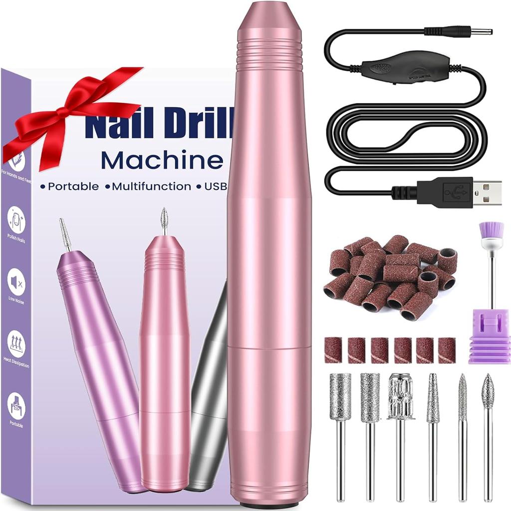 Electric Nail Files, Professional Nail Drill Machine, 20000RPM Adjustable Speed Manicure Pedicure Set with 6 Drill Bits, Low Vibration Low Noise Electric Nail Drill for Gel/Acrylic Nails for Beginner