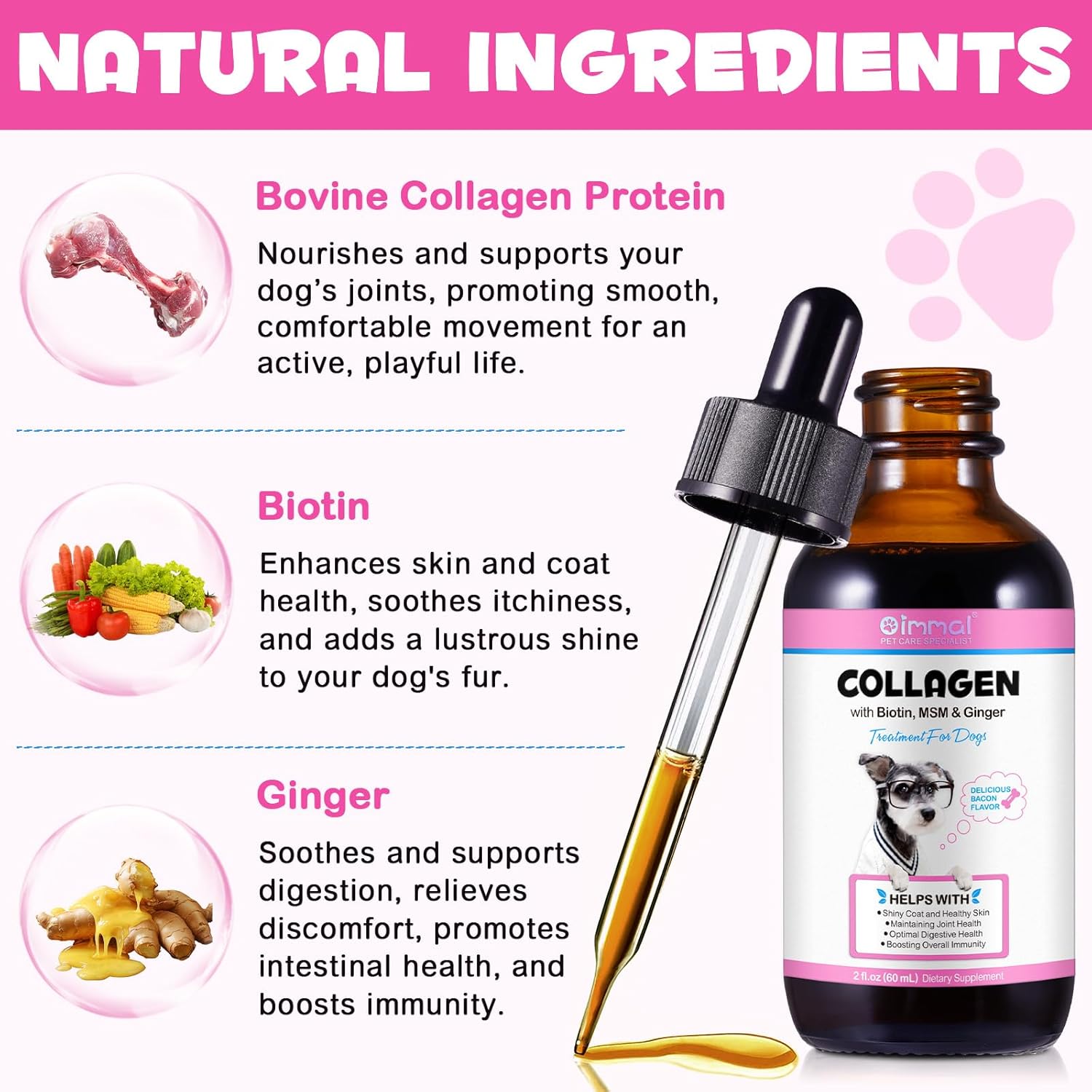 Frovetani Liquid Collagen for Dogs | Collagen for Dogs | Liquid Collagen Skin and Coat | Itching Relief for Dogs with Allergies | Skin and Fur Supplement for Dogs Bacon Flavour 2fl.oz