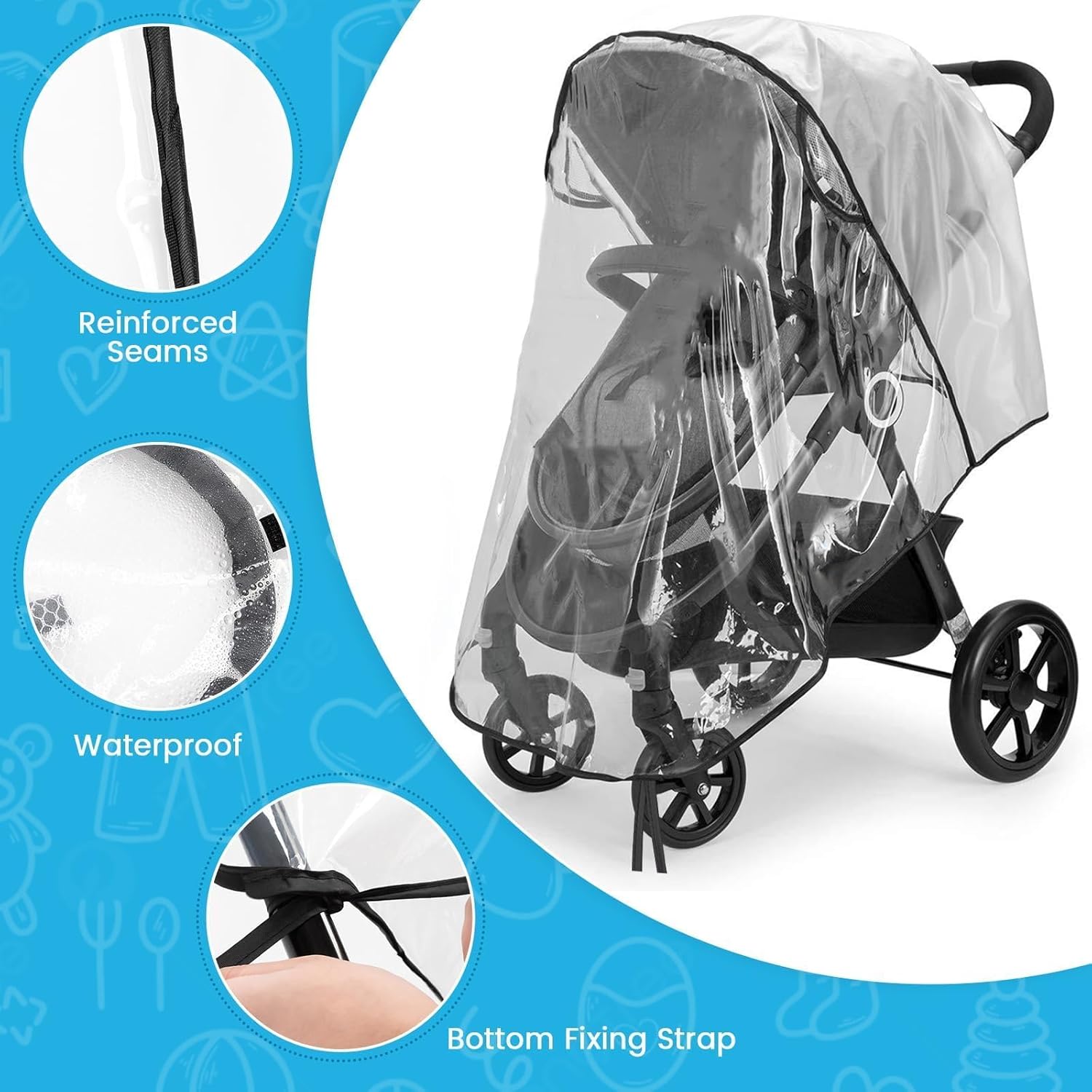 Universal Rain Cover for Pushchair Stroller, Pram Rain Cover with Window, Baby Buggy Cover Protect from Sun Dust Snow