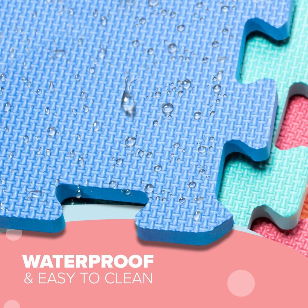 kidoola Foam Baby Play Mat (29x29cm) – Thick & Soft EVA Foam Interlocking Floor Tile Matting for Children – Large Multi Colour, Safe & Comfortable 7mm Thick Play Flooring (9pc)