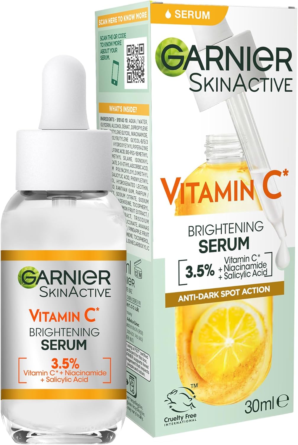 Garnier SkinActive Vitamin C Day Serum, Anti-Dark Spot and Brightening Face Serum for All Skin Types, 30 ml