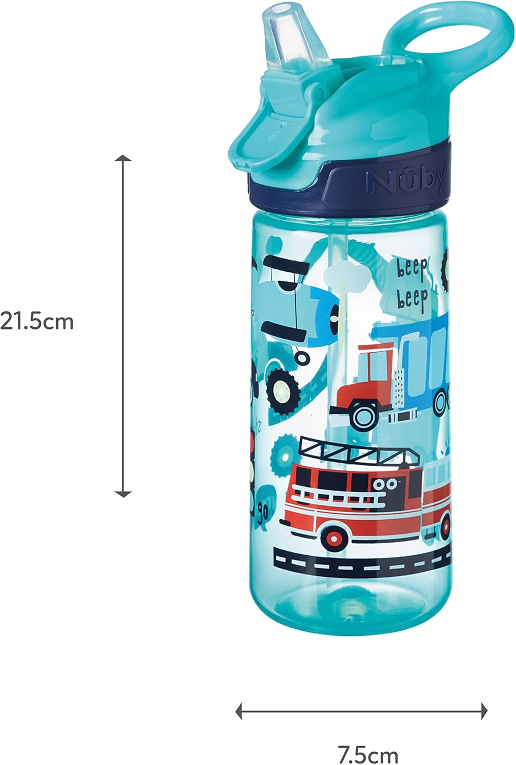 Nuby Super Quench Straw Water Bottle – Spill Proof Active Toddler Sippy Cup | 540ml/19oz | Freeflow | Dishwasher and Steriliser Safe | Suitable Toddler Beaker for 18 Months Plus (Traffic, Pack of 2)