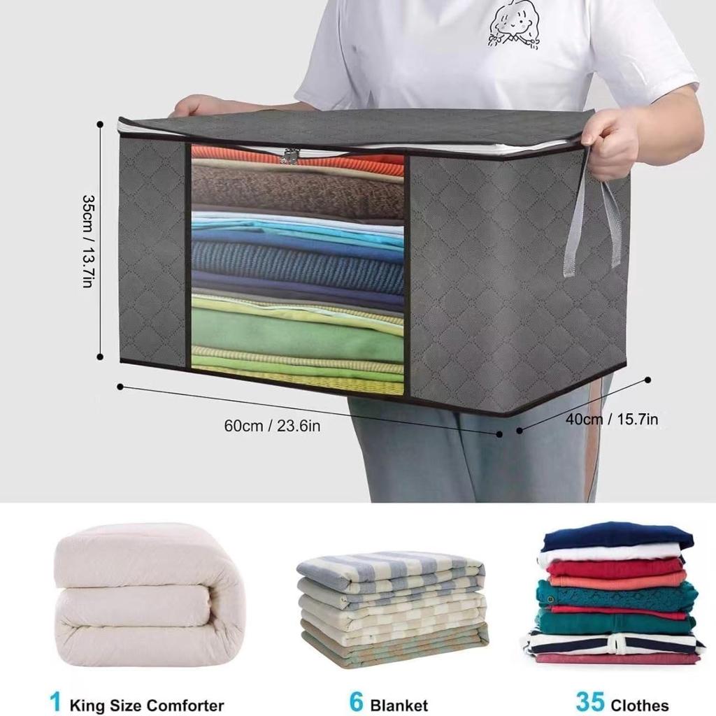 Maigacy Clothes Storage Bag 4Pack 90L Large Capacity Solution Organizer For Clothes, Duvets, Comforters, Blankets, Bedding With Zip And Clear Window Reinforced Handle Thick Breathable Fabric